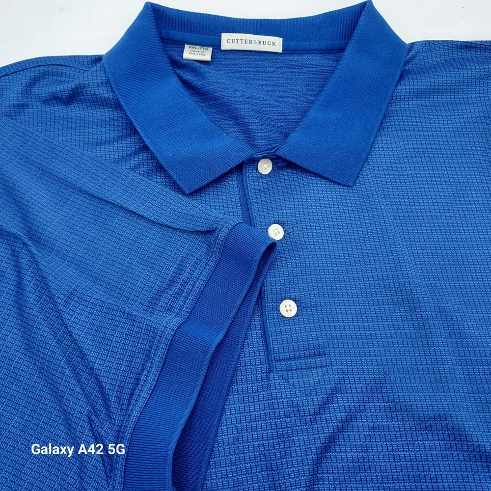 Cutter & Buck Mens XXL Royal Blue Textured Cotton Short Sleeve Polo Shirt